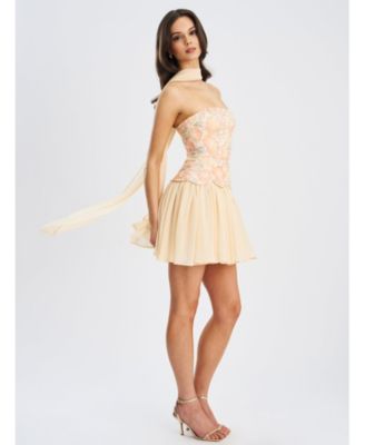 Quanisha Beaded Floral Mini Chiffon Dress with Scarf