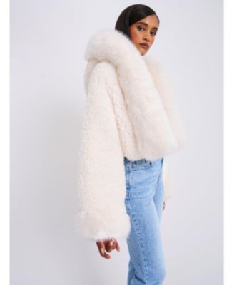 Kali Cropped Faux Fur Jacket with Hood