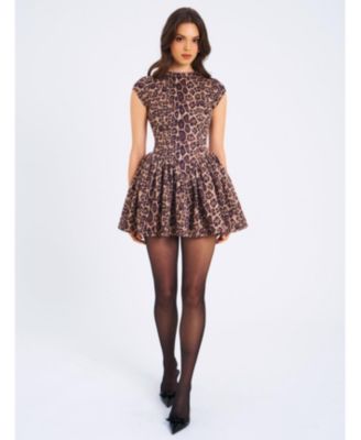 Jacqueline Backless Cheetah Print Mini Puffy Dress