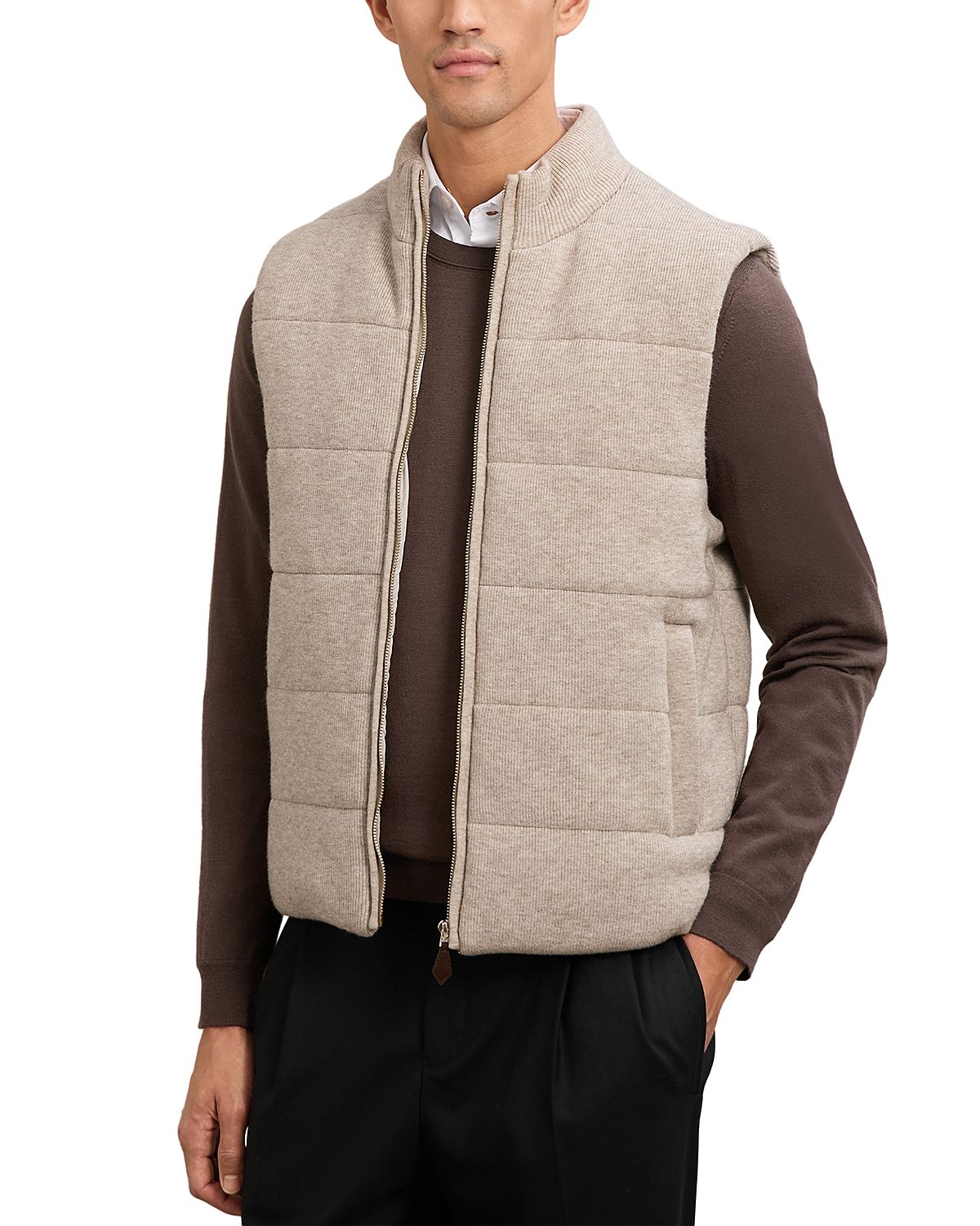 Reiss Otley Sleeveless Zip Through Ribbed Gilet Vest