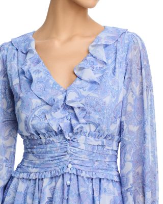 Paisley Long Sleeve Gathered Mini Dress - Exclusive