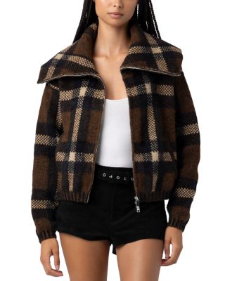 Plaid Funnel Collar Jacket