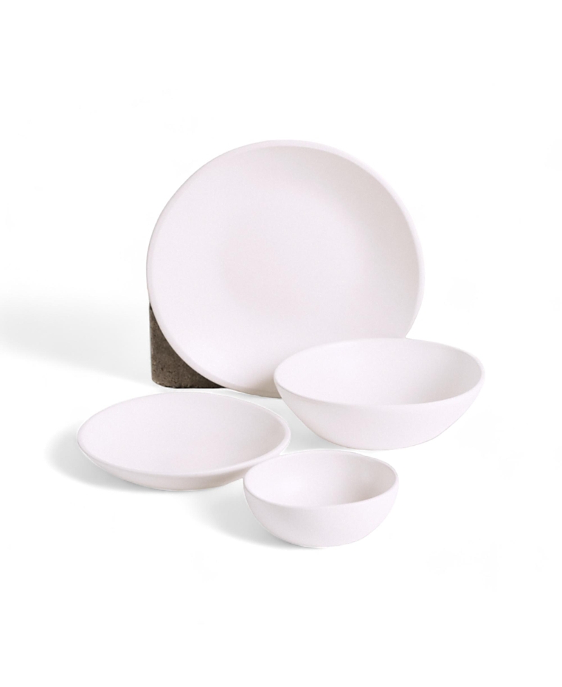 Gharyan Stoneware Organic Shaped Dinnerware Dadasi, Set Of 16 In White