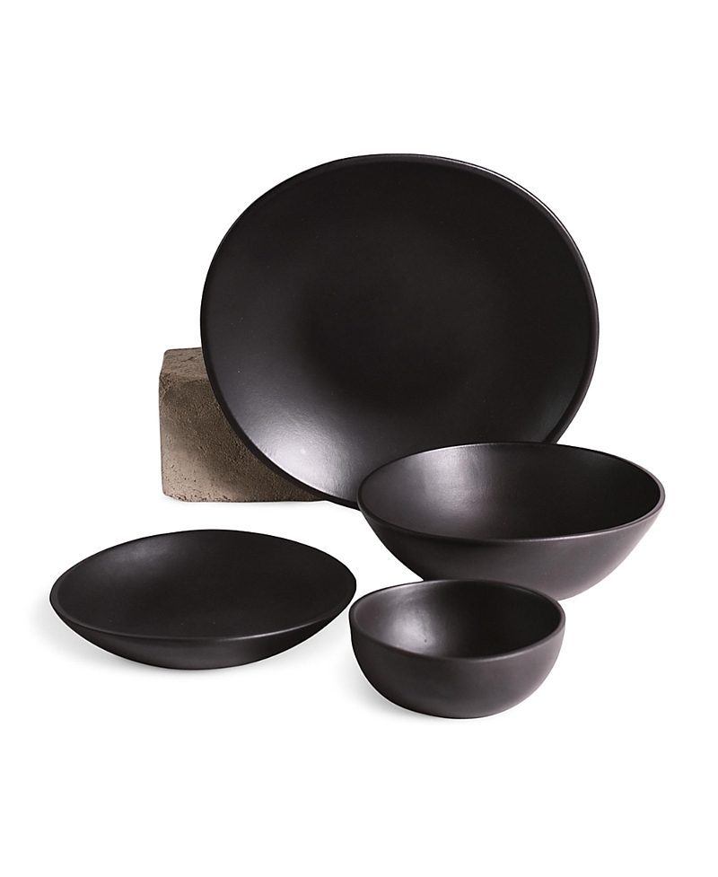 Gharyan Stoneware Organic Shaped Dinnerware Dadasi, Set Of 16 In Black