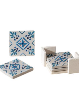 Malaga Patterned Marble Tiles Coasters, Set of 4