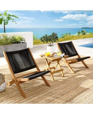 Vienna Outdoor Patio Teak and Rope Folding Lounge Chairs and Side Table, Set of 3