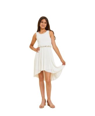  Girls' Pleated High Low Dress with Belt - Big Kid