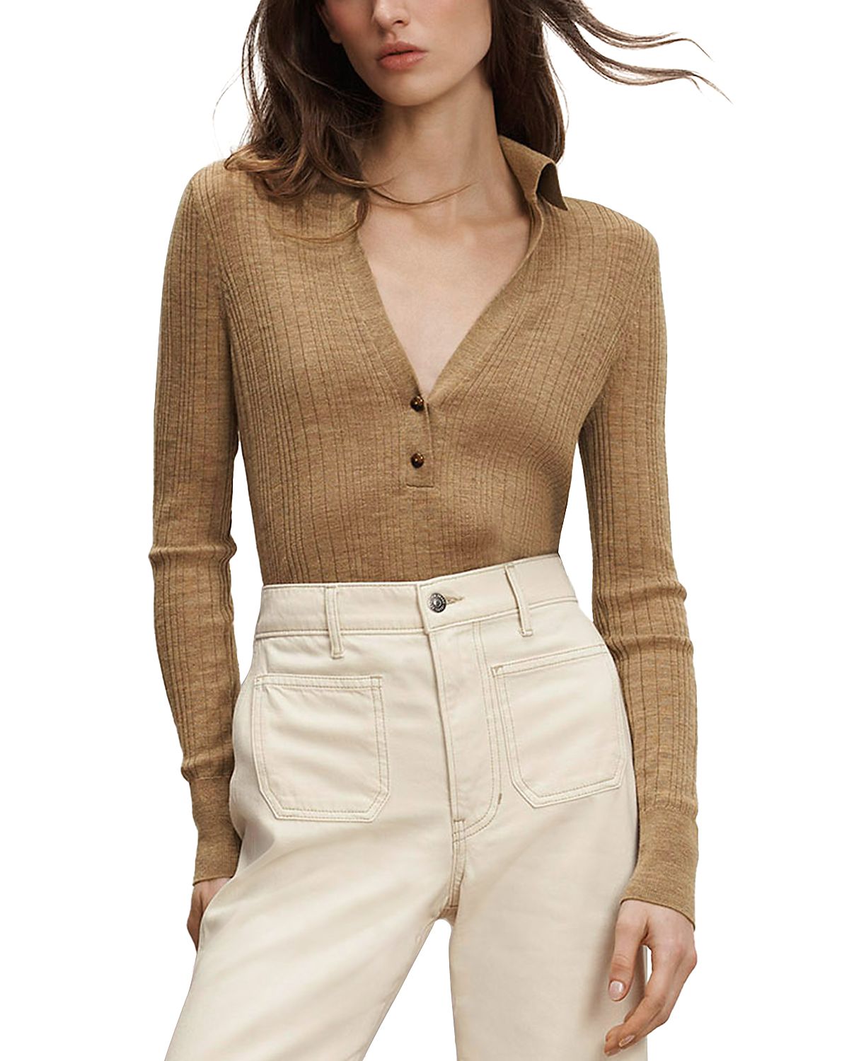 Veronica Beard Rouni Merino Wool V Neck Sweater