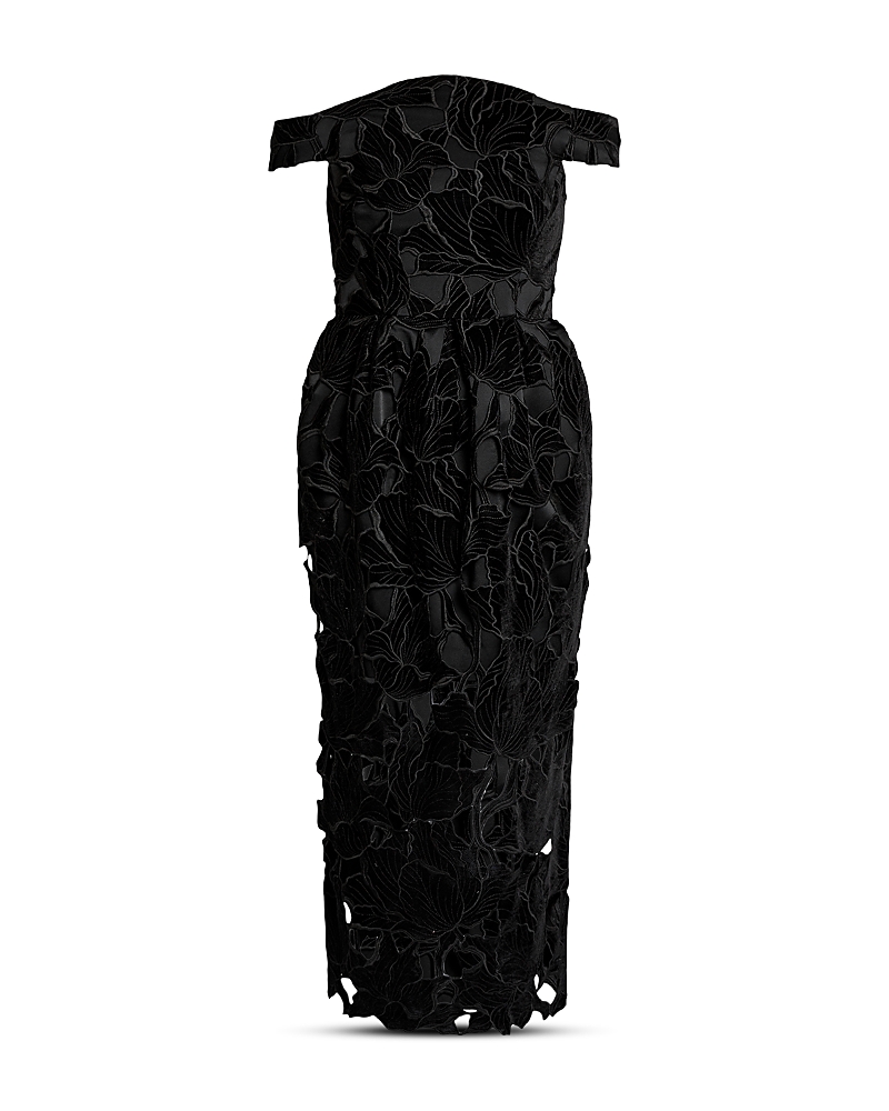 Erdem Floral Cutwork Off the Shoulder Midi Dress