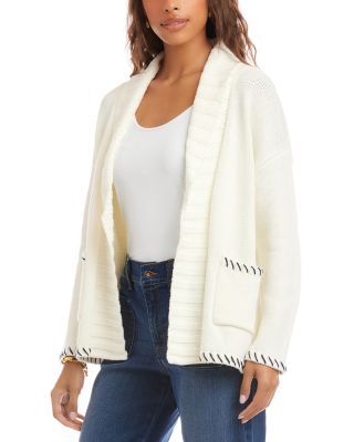 Contrast Stitch Open Front Cardigan Sweater