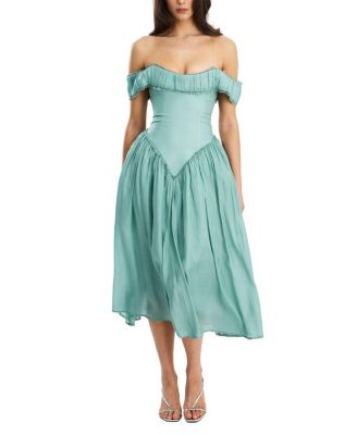  Xavy Rayon Off Shoulder Corset Midi Dress