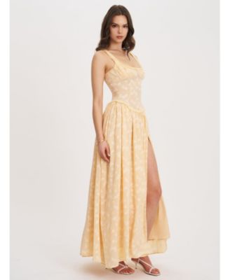 Ulissa Jacquard Drop Waist High Slit Maxi Dress