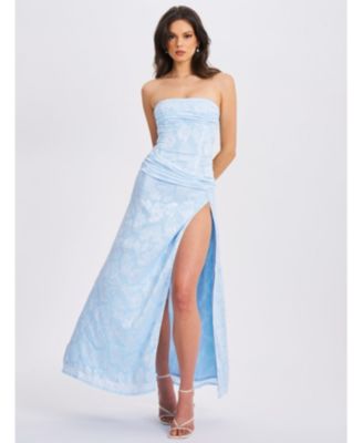 Xatia Strapless Jacquard High Slit Maxi Dress