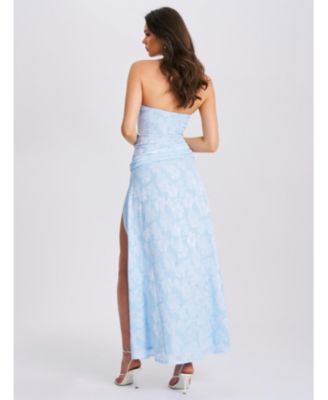 Xatia Strapless Jacquard High Slit Maxi Dress