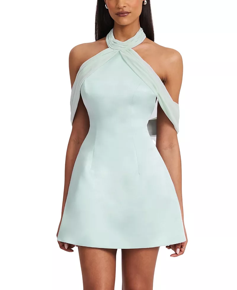 Miss Circle Zafrina Halter Off Shoulder Backless Mini Dress