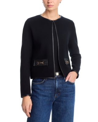 Faux Leather Trim Cardigan 