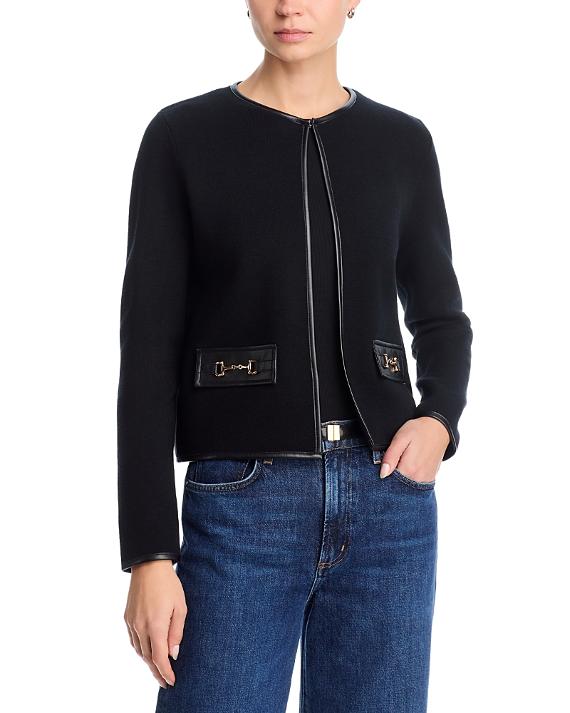 Sioni Faux Leather Trim Cardigan