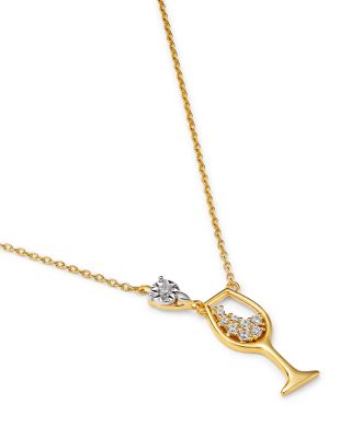 Diamond Wine Glass Pendant Necklace in 14K Yellow Gold, 0.10 tcw