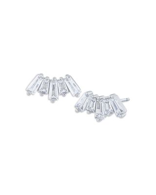 Baguette Cubic Zirconia Fan Stud Earrings