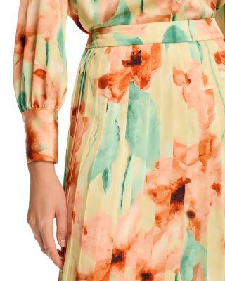  Floral Pleat Crepe de Chine Skirt 