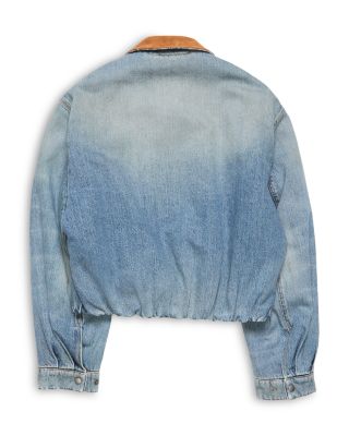 Leather Collar Denim Bomber Jacket