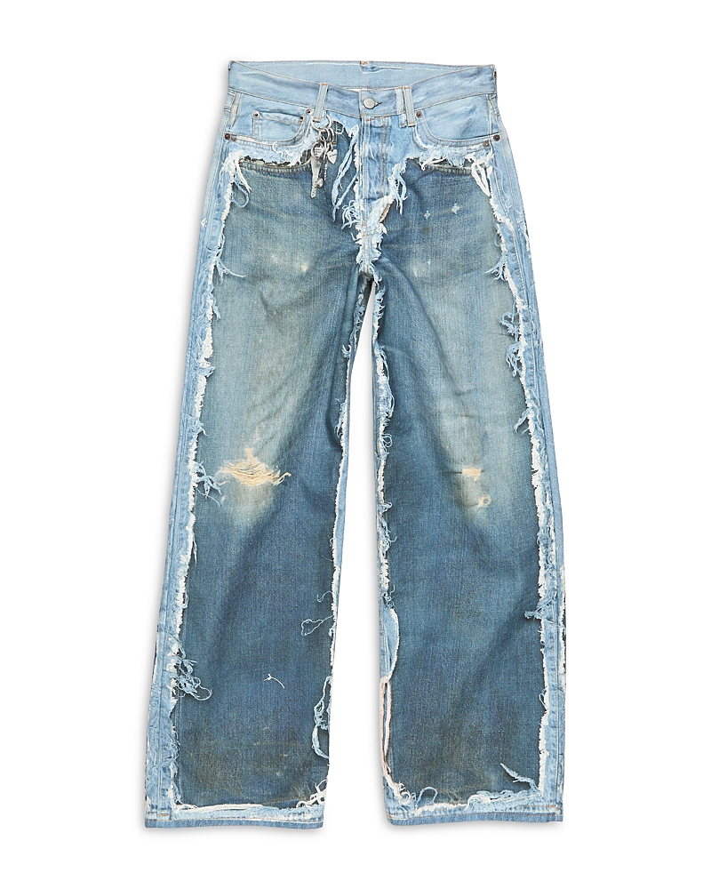 Acne Studios Distressed Wide Leg Jeans in Mid Blue