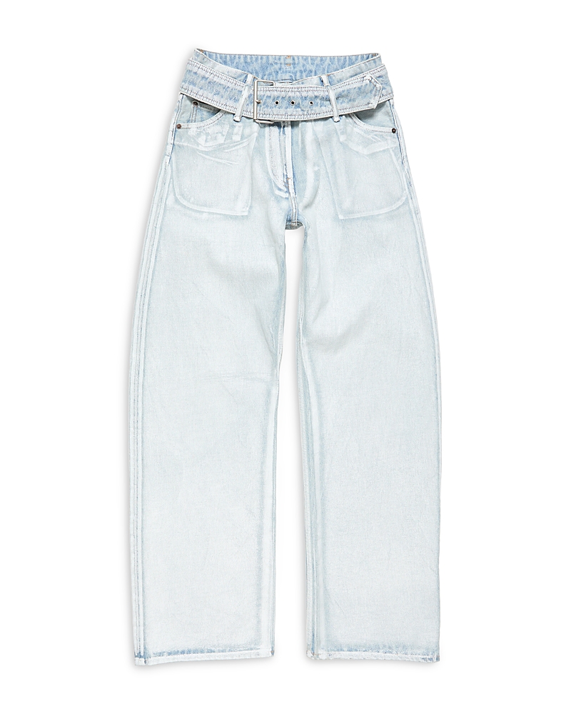 Acne Studios Belted Straight Leg Jeans in Blue/White