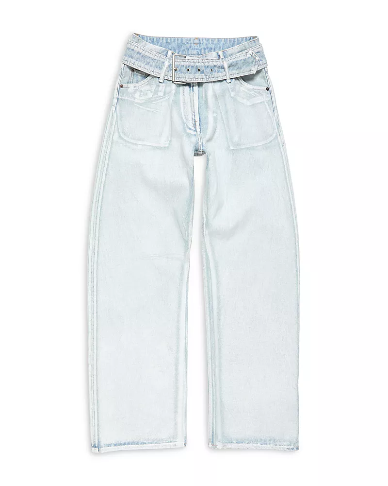 Acne Studios Belted Straight Leg Jeans in Blue/White