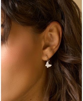 14K Yellow Gold Diamond Mini Butterfly Huggie Hoop Earrings, 0.32 tcw