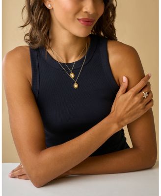 14K Yellow Gold Diamond Forget Me Not Medallion Necklace, 0.11 tcw