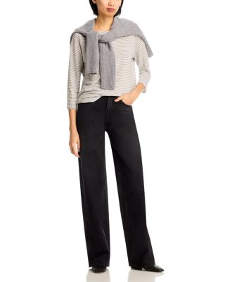 Striped Linen Jersey Three Quarter Sleeve Tee