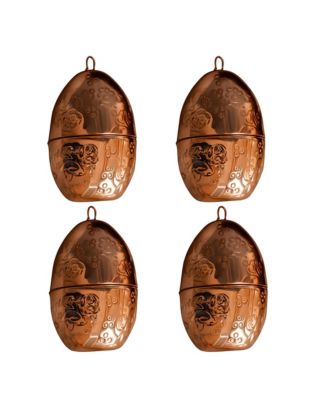  CMK Copper Etched Bird & Floral Egg Ornaments, Set of 4