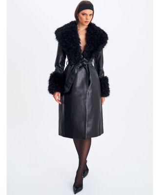  Zariah Faux Fur Trimmed Longline Faux Leather Coat