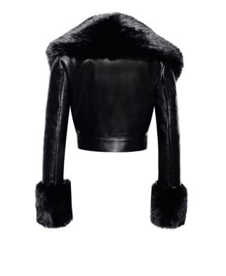 Ziah Cropped Faux Leather Jacket with Fur Collar