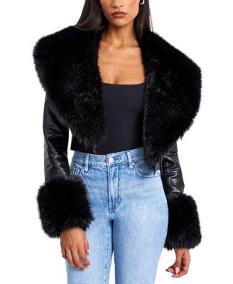  Ziah Cropped Faux Leather Jacket with Fur Collar