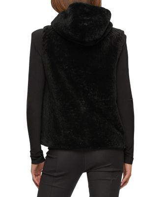 Shearling Lamb Zip Vest Hooded Reversible To Taffeta