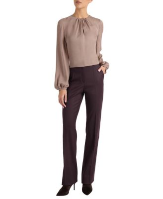  Elena Silk Charmeuse Long Sleeve Twist Neckline Blouse