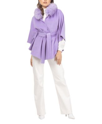  Select Wool Belted Cape with Select Lamb Collar