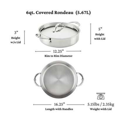 ProBond Luxe 6-Qt. Polished Professional Clad Stainless Steel Rondeau with Lid