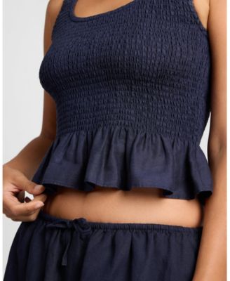  Air Linen Smocked Tank