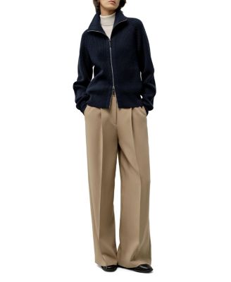  Ribbed-Knit Turtleneck Zip Cardigan