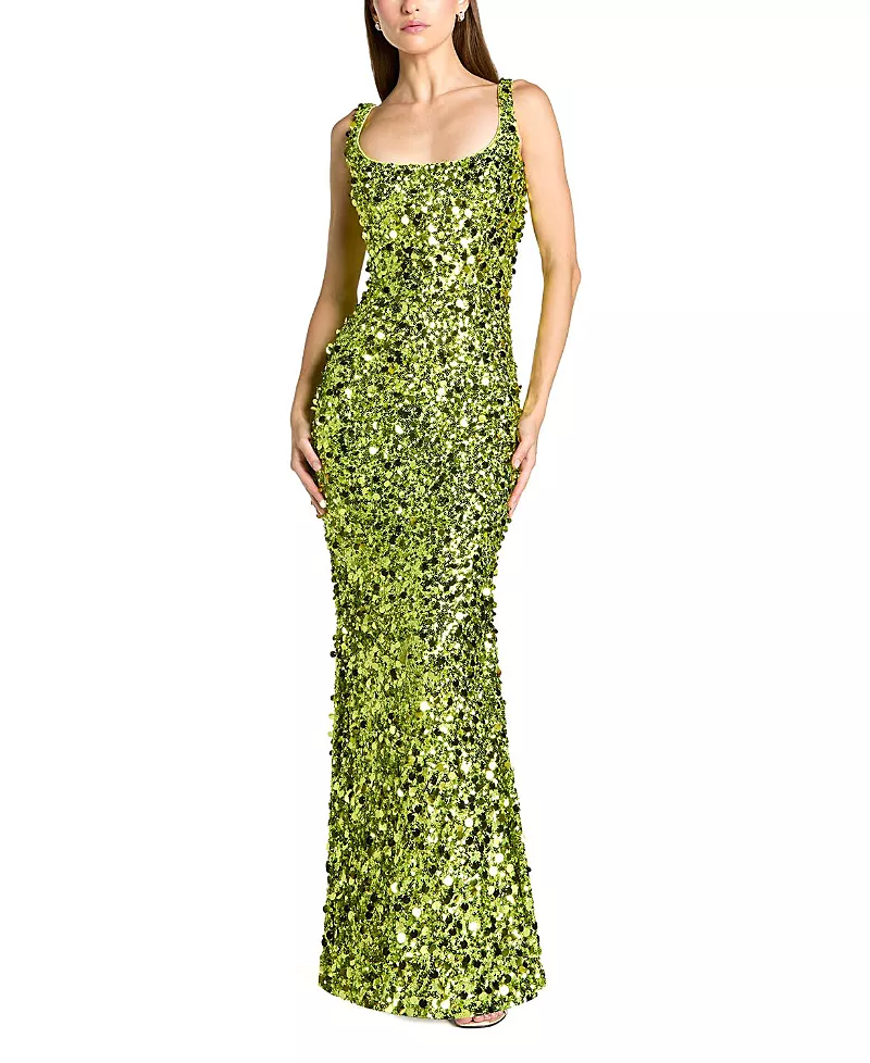 Mac Duggal Sleeveless Sequin Paillette Column Gown