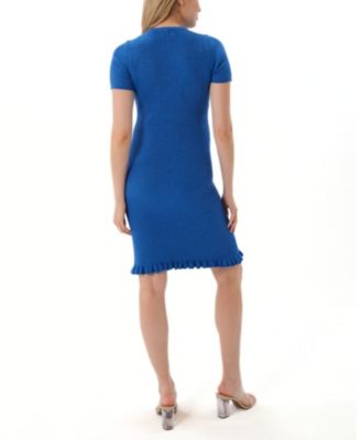 Women&#39;s Short Sleeve Knit Maternity Knee Length Sweater Dress with Hem Detail