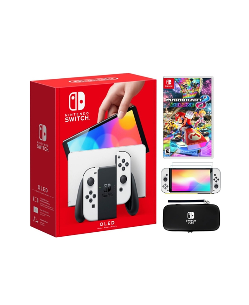Nintendo Switch Oled White Bundle with Accessories and Mario Kart 8 Deluxe Game