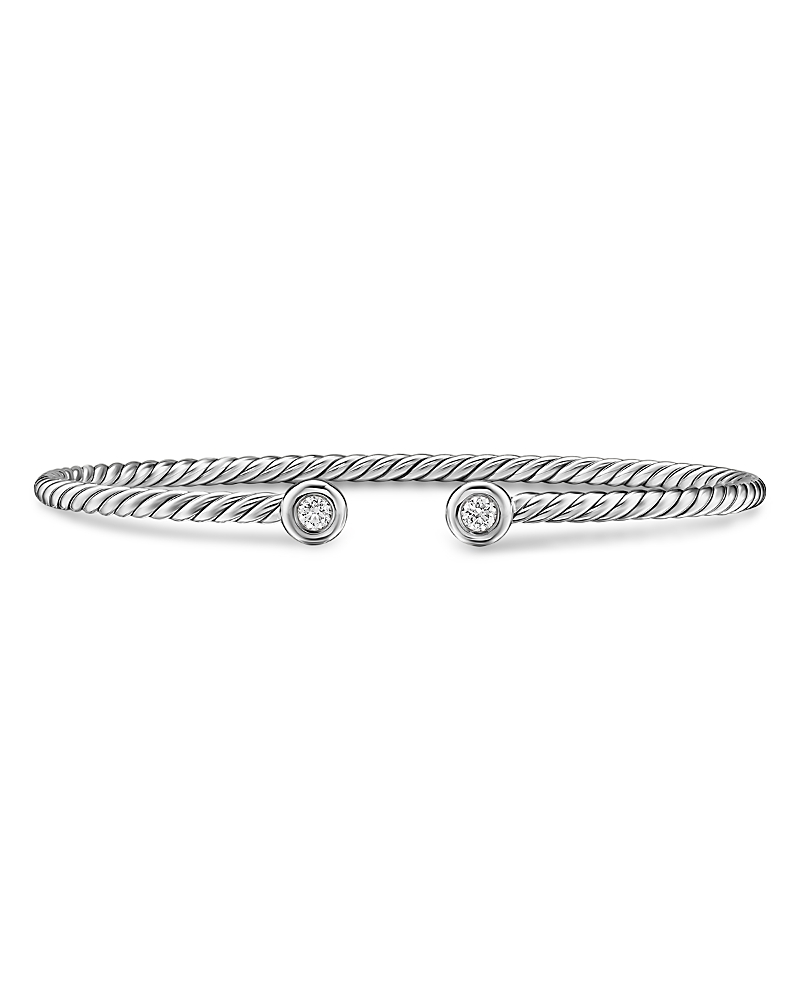 Micro Cable Flex Round Bracelet in Sterling Silver with Diamonds, 2.6mm