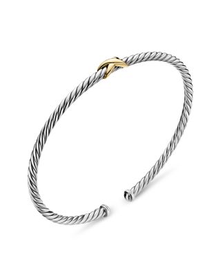 Micro Cable Flex&reg; Petite X Bracelet in Sterling Silver with 14K Yellow Gold, 2.6mm