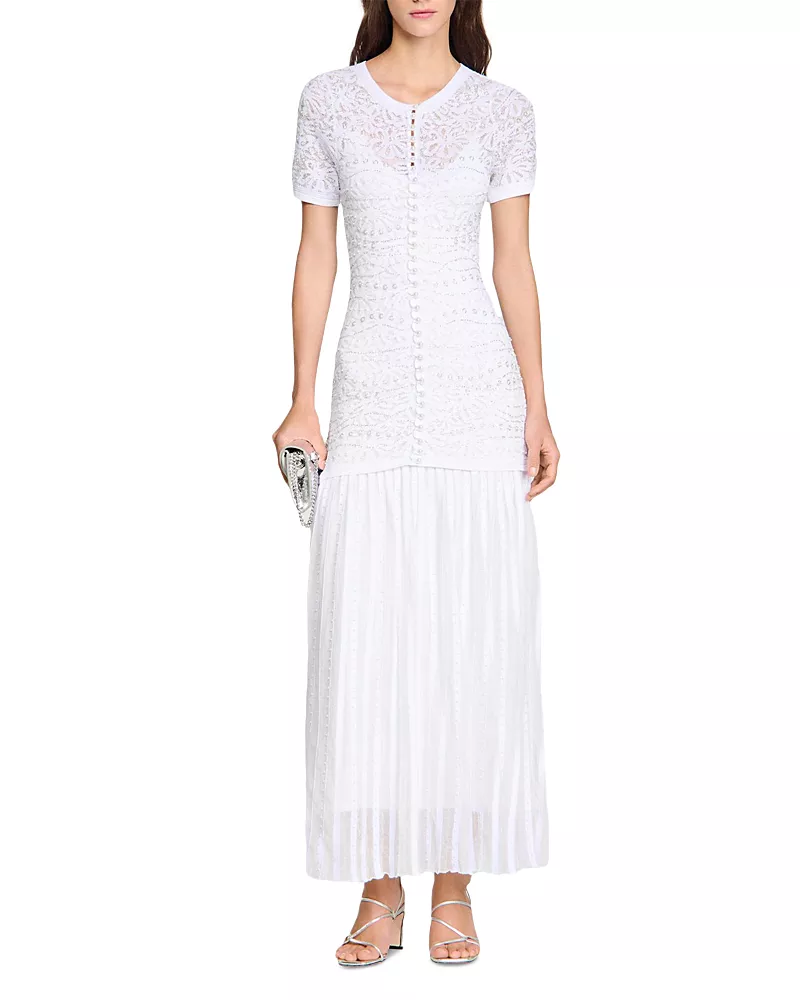 Sandro Beaded Knit Maxi Dress