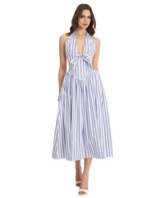 Mackenna Stripe Halter Smock Back Maxi Dress