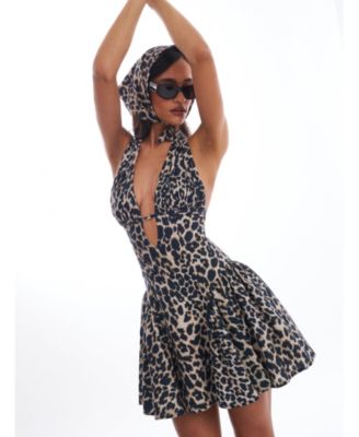 Mackenzie Cheetah Print Halter Linen Mini Dress
