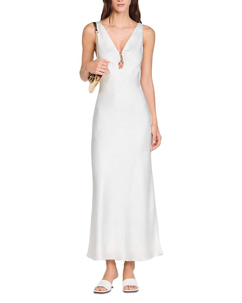 Sandro Jewel Satin Effect Maxi Dress